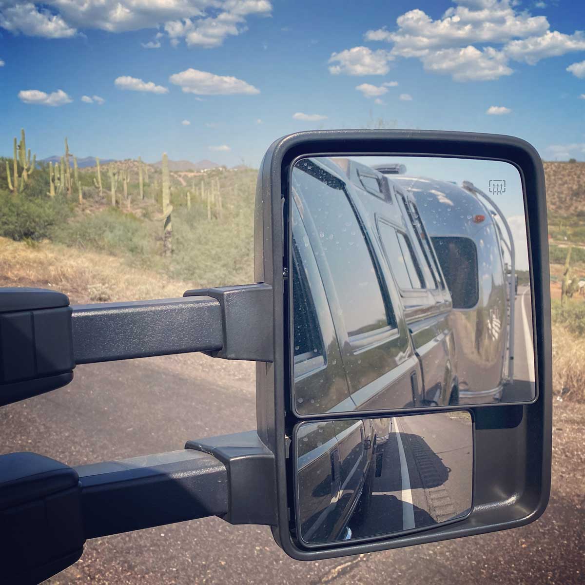 towing vintage airstream through the desert