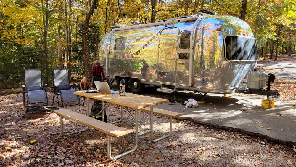 Vintage Airstream in campground