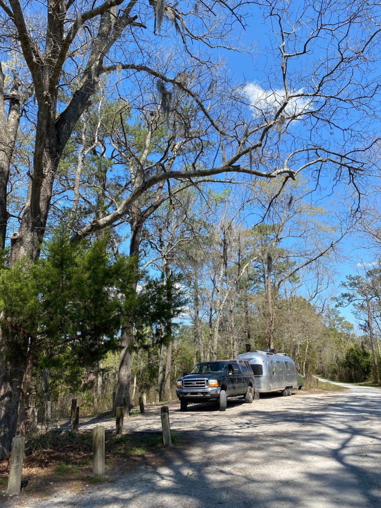 Airstream boondock campsite in NewBern North Carolina